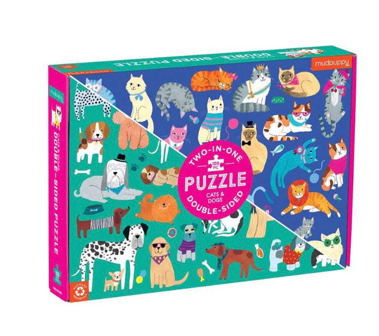 Mudpuppy Cats and Dogs Double-Sided Puzzle, 100 Pieces |Mockingbird Baby & Kids