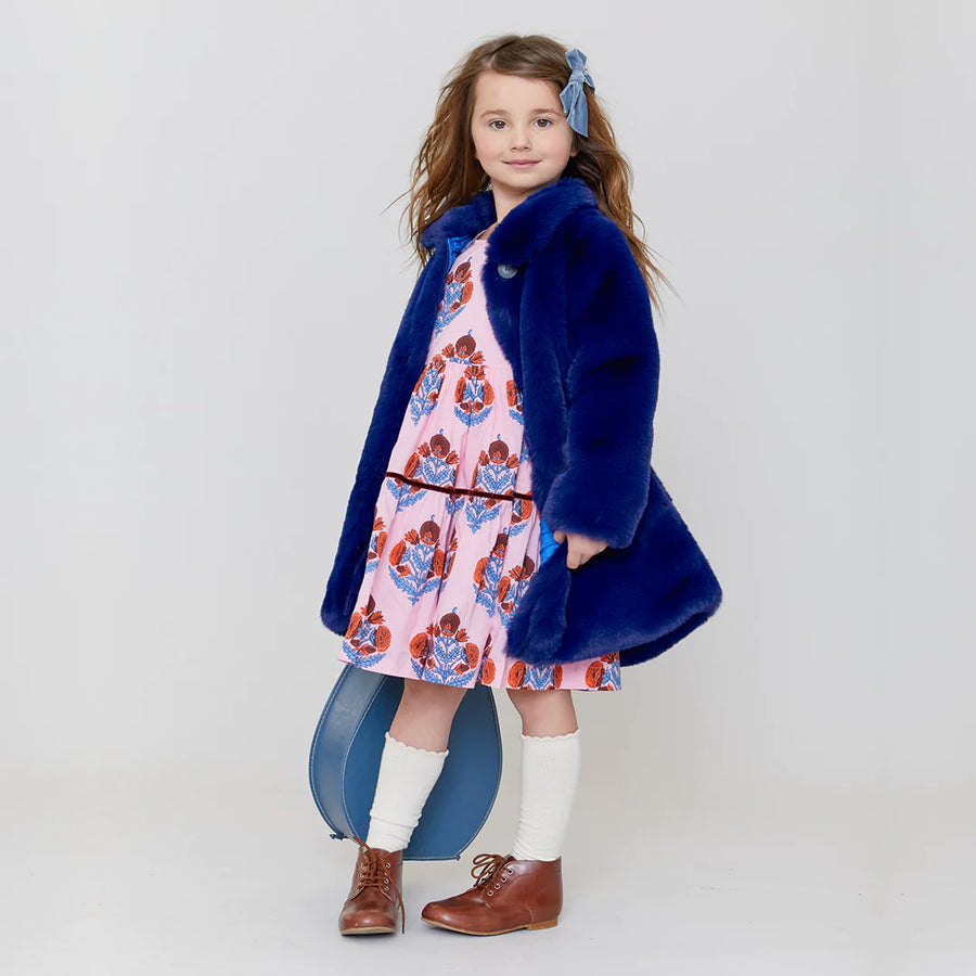 Pink Chicken Kate Coat, Navy Faux Fur |Mockingbird Baby & Kids