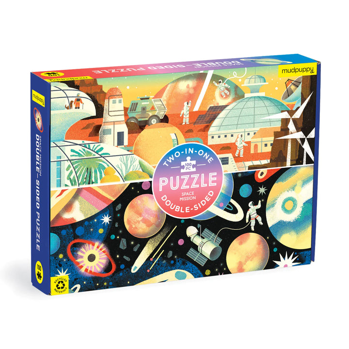 Mudpuppy Space Mission Double Sided Puzzle, 100 Pieces |Mockingbird Baby & Kids