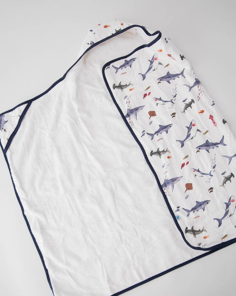 Little Unicorn Big Kid Hooded Towel, Shark |Mockingbird Baby & Kids