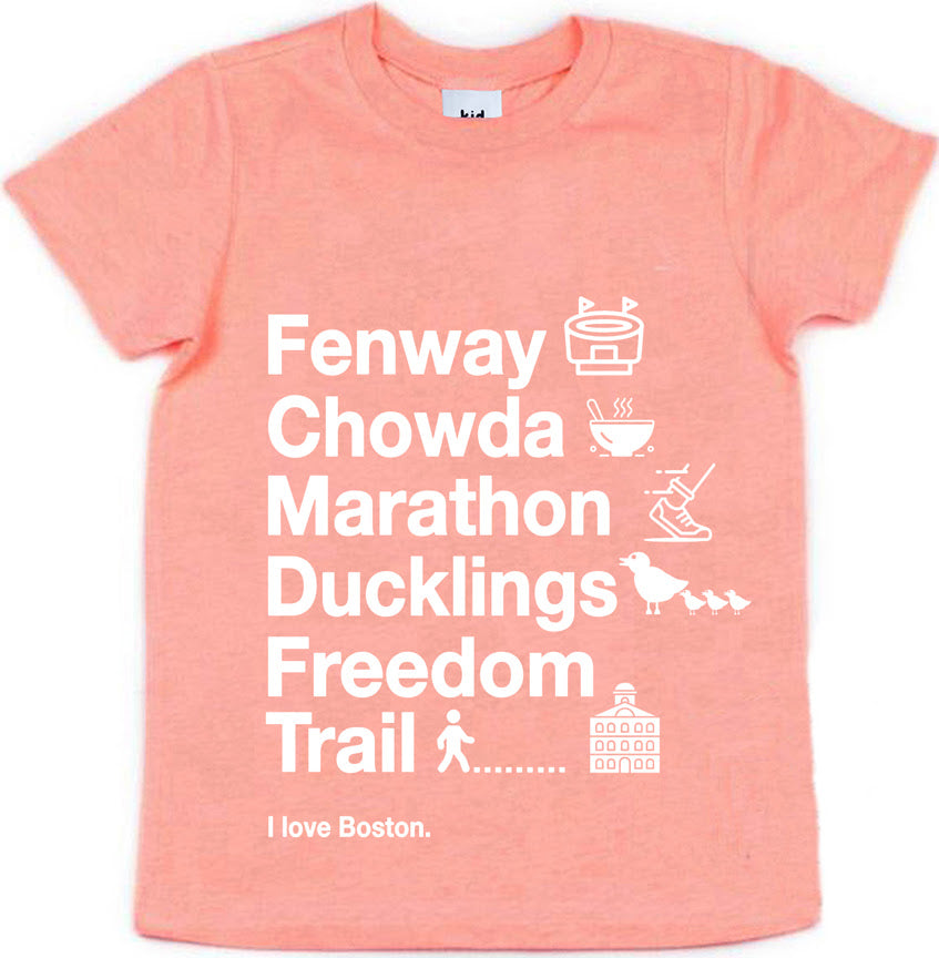 Kid Crush I Love Boston Onesie & T-Shirt, Flamingo Pink with White Print |Mockingbird Baby & Kids