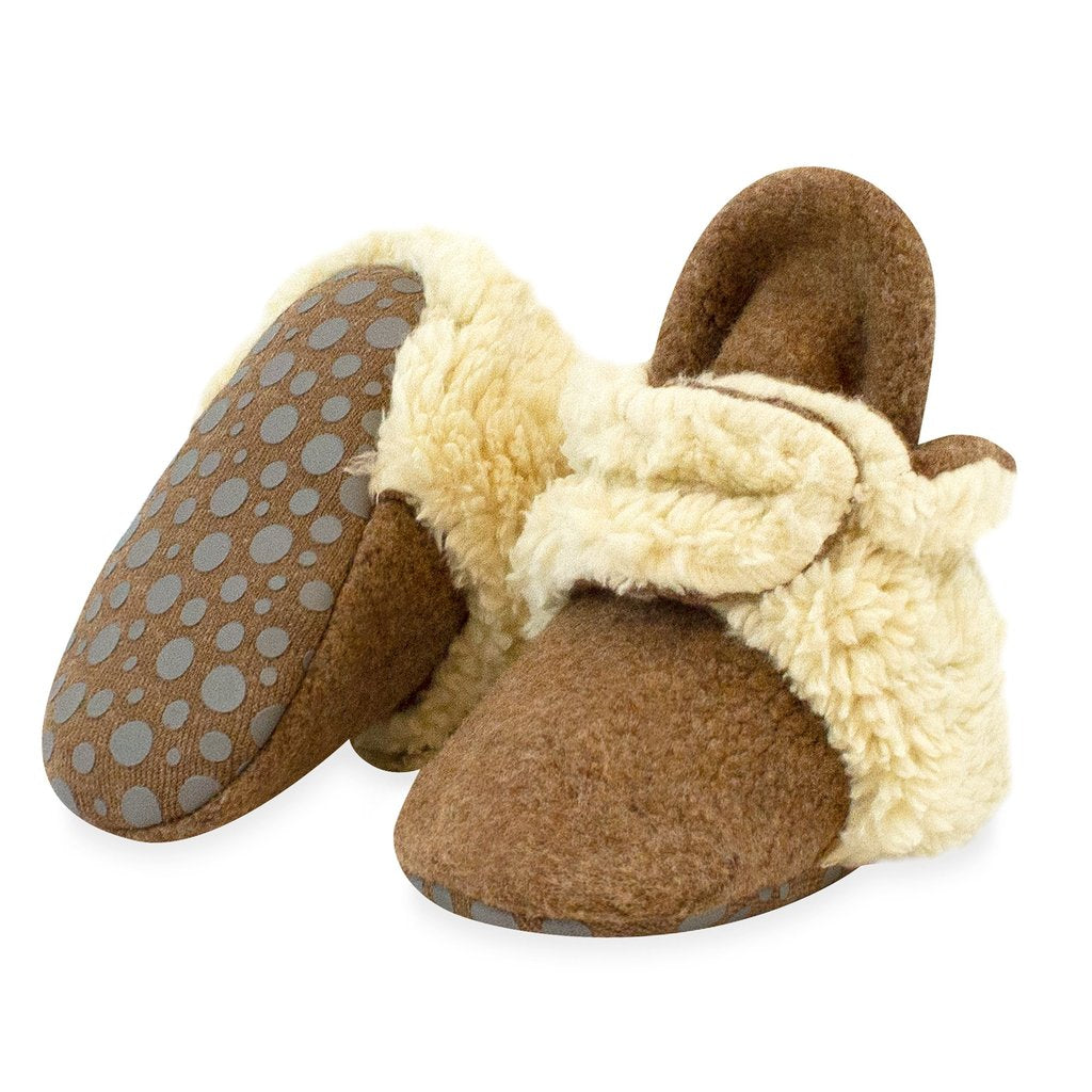 Zutano Cozie Furry Gripper Bootie, Heather Mocha |Mockingbird Baby & Kids