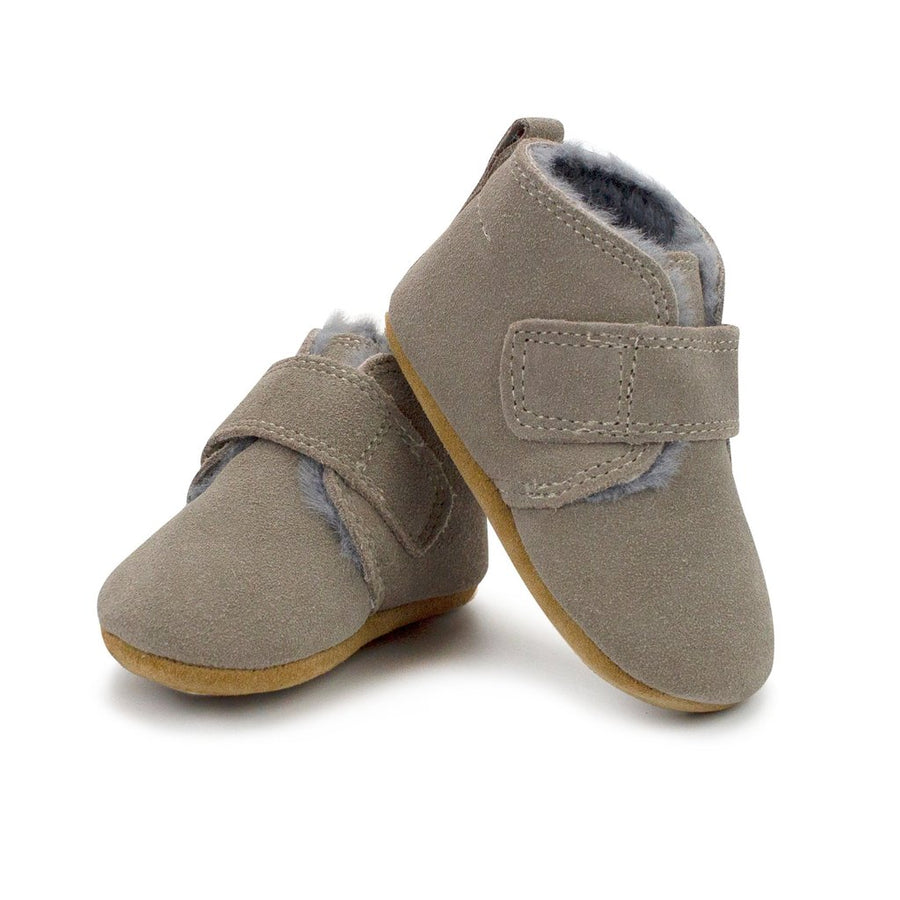 Zutano Gray Leather Furry Lined Baby Shoe |Mockingbird Baby & Kids